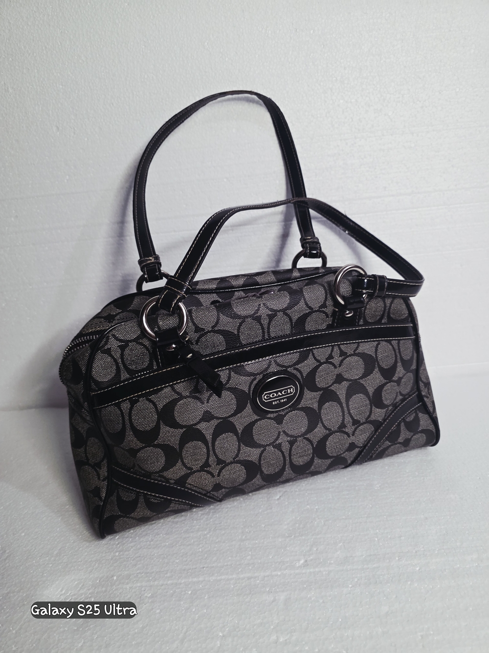 Coach Signature Logo Satchel in Black and Gray
